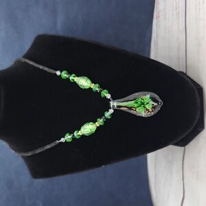 Glass Blown Lampwork Teardrop Floral 3D Pendant Necklace‎